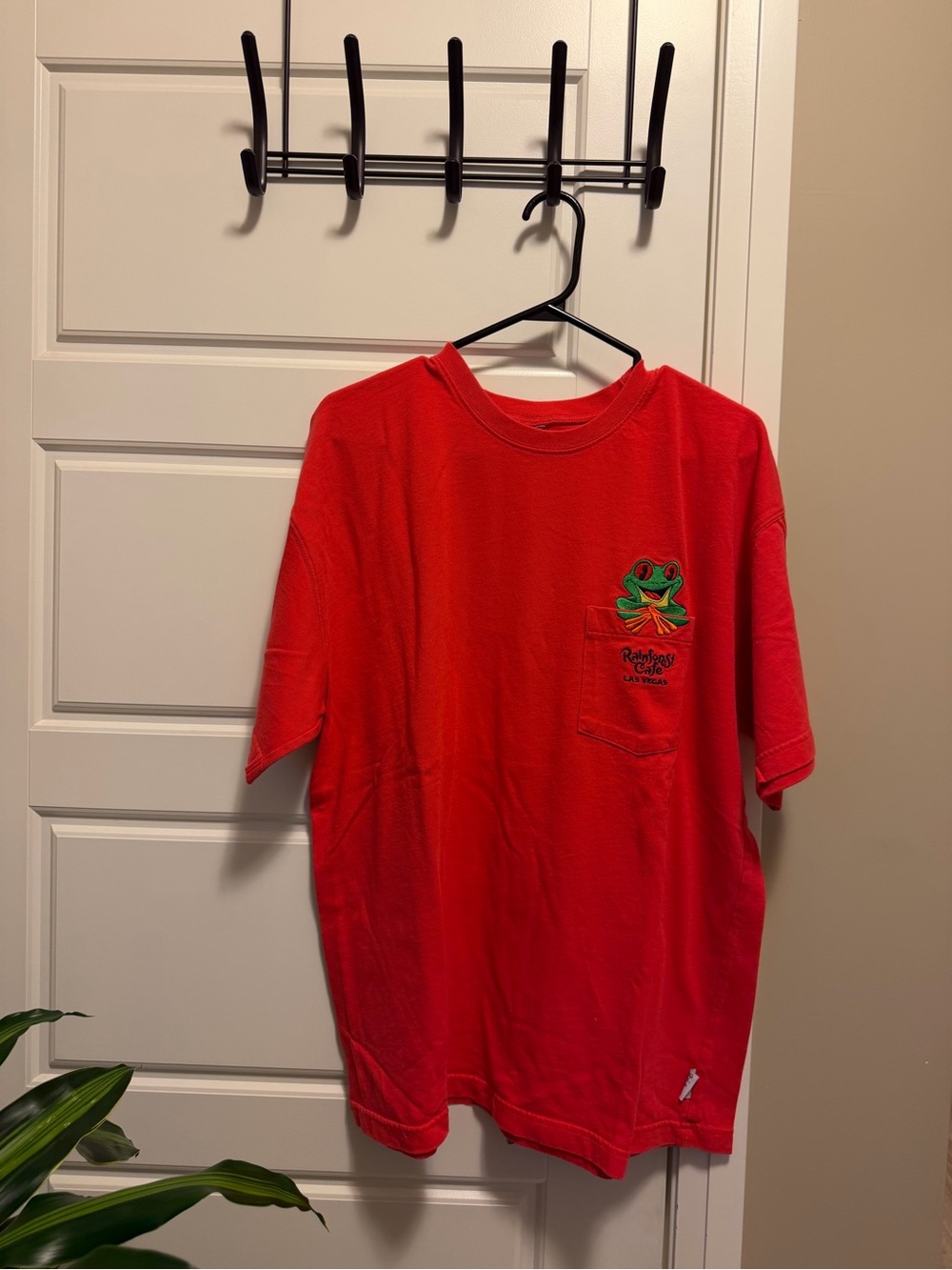 RAINFOREST Cafe Red Short-Sleeve Pocket Tee with Frog Patch